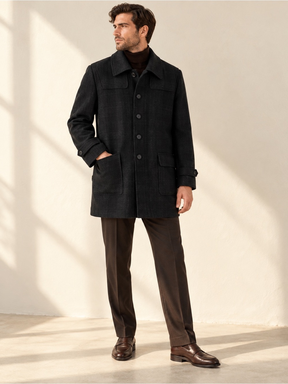 Vintage Bosco Men’s Black Charcoal Plaid Wool Blend Car Coat Sz 42